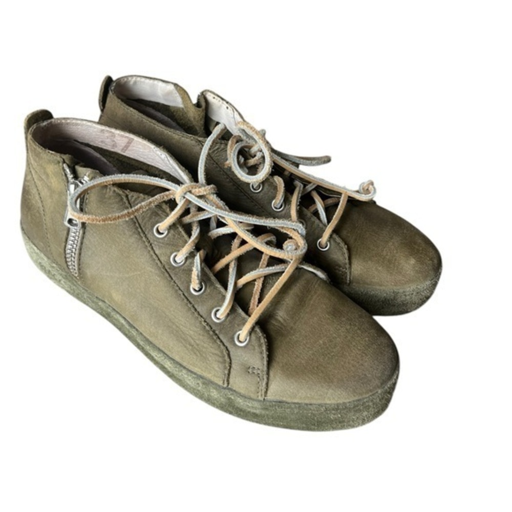 Blackstone NL37 Side-Zip Leather Midi Sneakers Olive Size 37 US 7